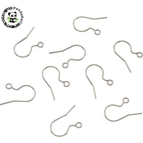 Pandahall 20 pcs Stainless Steel Earring Hooks for Jewelry Findings Stainless Steel Color 18.5x16.5x0.5mm Hole:1.5mm Pin:0.7mm