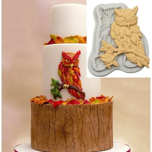 Food Grade Owl standing on a branch Fondant Cake Decoration Silicone Molds Cake Border Decorating Tool