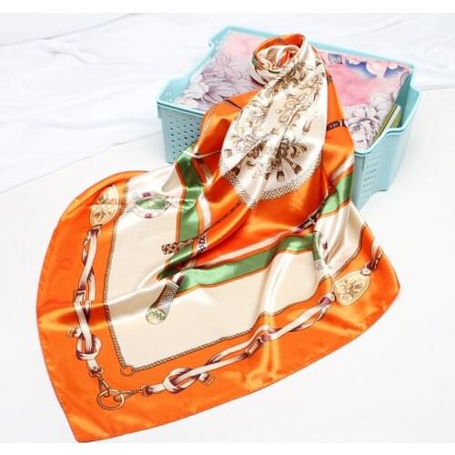 90*90cm Silk Keychain print Scarves Women Foulard Square Hijab Scarf Ladies Satiny Shawl wrap muffler pareo female hijab poncho