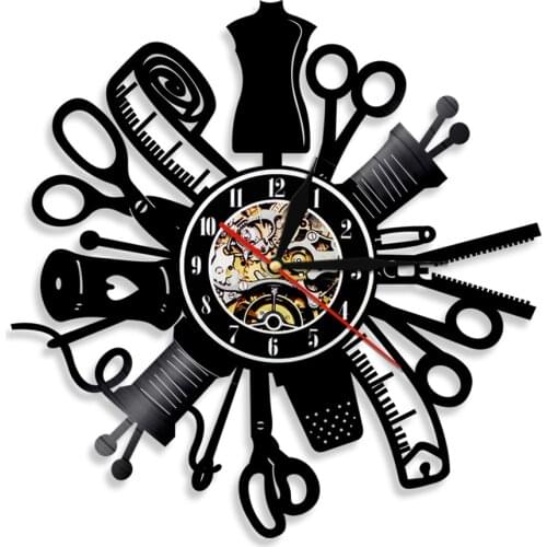 Sewing Machine Wall Clock Tailor Machine Wall Clocks Quartz Needle Silent Clock Quilting Fashion Store Decor Retro Gift Idea