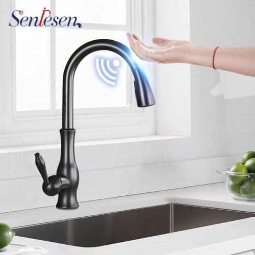 Senlesen Auto-sensing Kitchen Faucet Touch Tap Brass Pull Out Double Water Modes Spout Hot and Cold Water