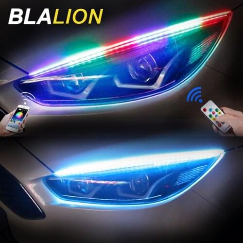 Neon Flowing DRL LED Strip Turn Signal Lamp App Remote RGB Flexible DRL LED Daytime Running Lights for Car Headlights Waterproof