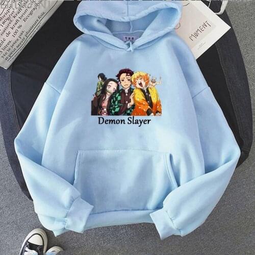 Kawaii Anime Cartoon Demon Slayer Long Sleeves Hoodies Sweatshirts Men Women Printed Pullover Casual Fashion Unisex Hoody