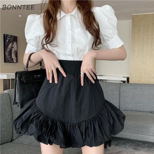 Skirts Women Summer Kawaii Girl High Waist Solid Color Ball Gown Elegant Japanese Style All-match Cute Mini Fashion Asymmetrical