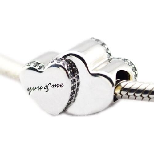 You & Me Two Hearts Charm Beads for Jewelry Making Women Fashion Silver 925 Jewelry Pave Stones Beads For Chain Bracelets DIY