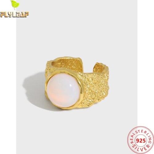 925 Sterling Silver Opal 18k Gold Wide Open Rings For Women Light Luxury Style Female Fine Jewelry Matte texture