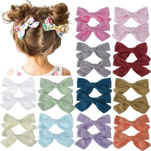 2Pcs/Set Baby Hairpins For School Girls Cotton Hair Clips Children Bows Hairgrips Printing Kids Infant Side Clip Party Headwear