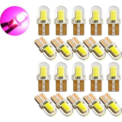 20Pcs Purple T10 168 194 W5W COB 4 Chips Silicone LED Car Bulbs For Clearance Lamps License Plate Lights 12V
