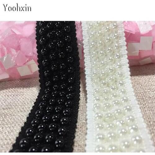 3.5cm wide New White black Cotton 3D pearl lace Collar fabric Ribbon Trim DIY embroidery sewing applique fringe tassel guipure