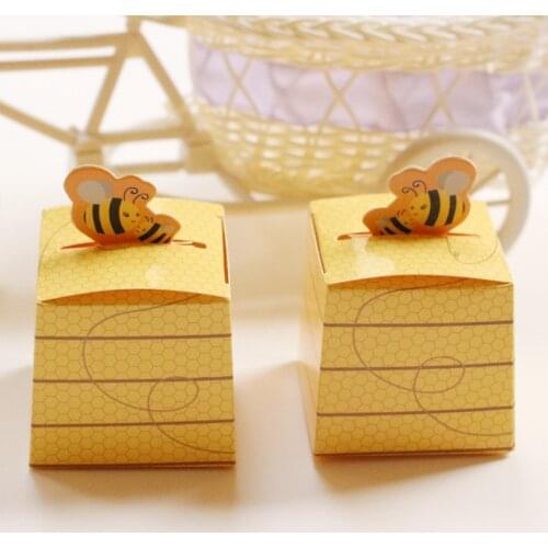 50pcs/lot Yellow Bee Honey Baby Shower Favors Candy Boxes Baptism Christening Birthday Gift Boxes Party Favor Supplies