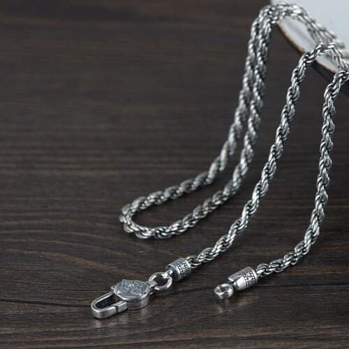 925 Sterling Silver color Tibetan Dorje Symbol Pendant Necklace Thai silver Buddhist Vajra Symbol Necklace Wanzi Symbol GoodLuck