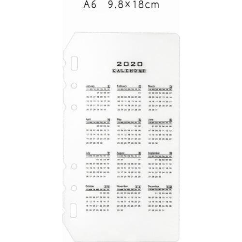A5/A6 Notebook Month Index Page Separator Page 2020 Calendar Handbook Perpetual Calendar Partition Standard 6 Holes