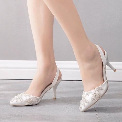 Crystal Queen Women Sandals Elegant Pointed Toe Slingback Summer Office Lady Shoes Fashion High Heels Gladiator Stiletto