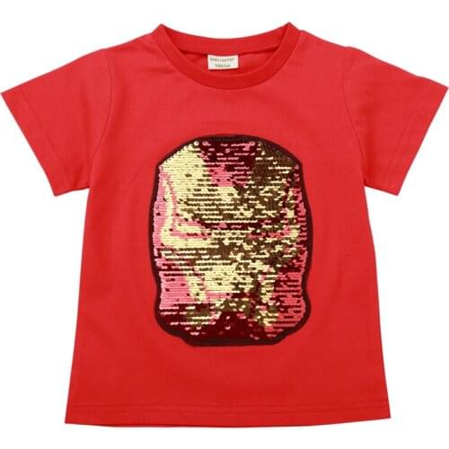 Iron Man flip Childrens T-shirt 2019 Summer Childrens T-shirt Girls' short-sleeved T-shirt Boys t