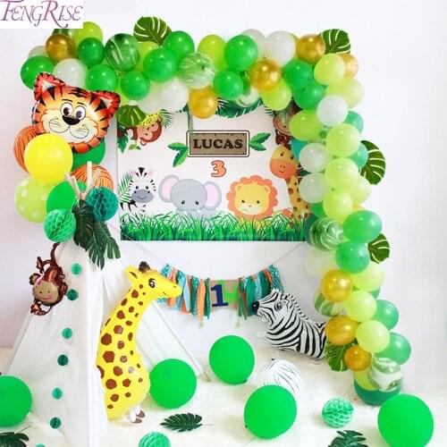 FENGRISE Green Balloon Jungle Party Decorations Safari Party Decor Jungle Animals Birthday Party Decoration Jungle child Baloons