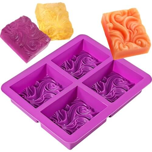 3D Ocean Wave Soap Mold Handmade Cake Mold 4-cavity Soft Silicone Molds for DIY Aromatherapy Plaster Essential Oil
