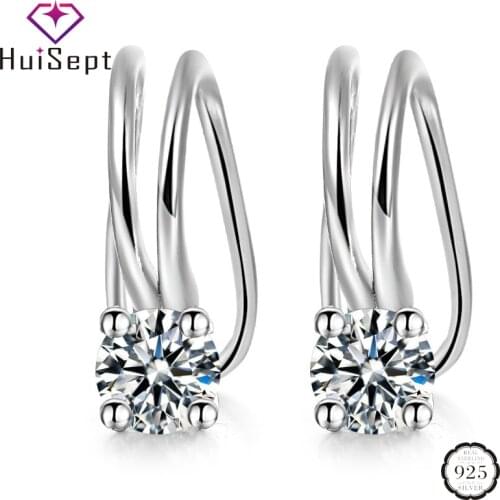 HuiSept Fashion Silver 925 Jewelry Earrings for Female with 5mm Round Shape Ruby Zircon Gemstone Ear Clip Ornaments Wedding Gift
