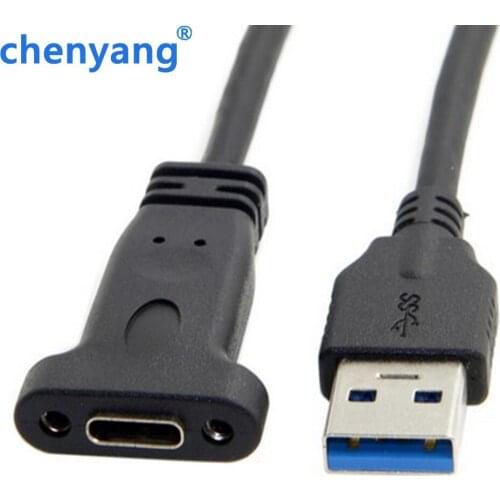 0.2M USB-C USB 3.1 Type C TYPE-C Female to USB 3.0 A Male Data Cable 20cm with Panel Mount Screw Hole