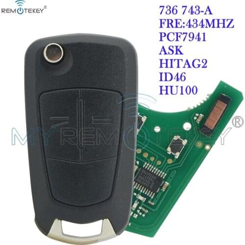 Remtekey 736 743-A flip key 433Mhz PCF7941 chip 2 button HU100 blade for Opel astra zafira 2004 2005 2006 2007 2008 2009