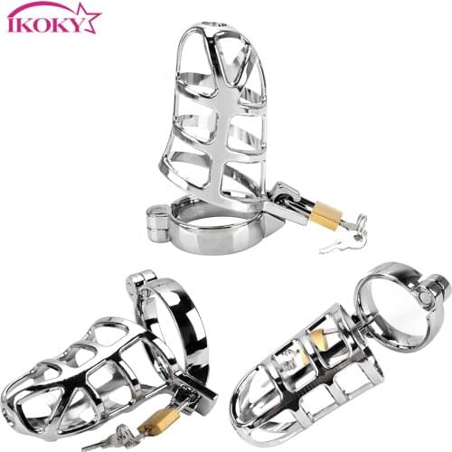 IKOKY Penis Cock Ring Sleeve Lock Sex Products Lockable Sex Toys for Men Metal Cock Cage Male Chastity Device Adult Games