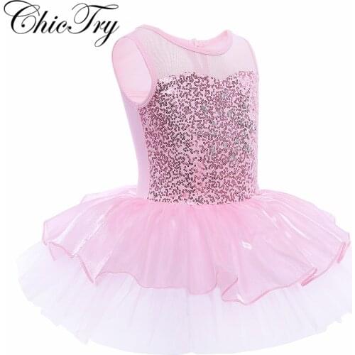 Kids Girls Sequins Sleeveless Mesh Tulle Tutu Dress Set for Chorus Modern Ballet Dance Stage Performance Ballerina Dancewear