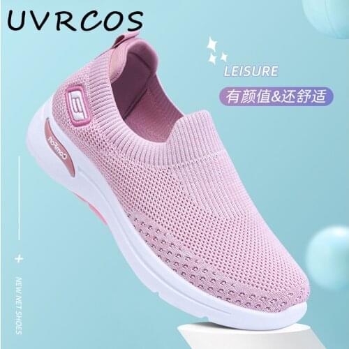 Womens Sneakers Mesh Breathable Sports Shoes Knitted Flat Shoes Female Comfort Outdoor Shoes Casual Ladies Slip On Shoes 2021