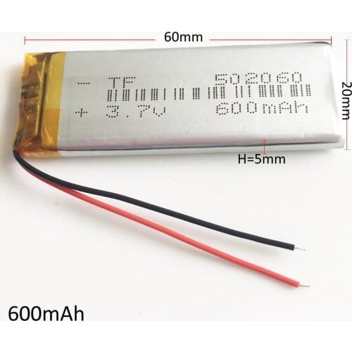 3.7V 600mAh Lithium Polymer LiPo Rechargeable Battery 502060 For Mp3 MP4 GPS bluetooth ebook power bank bluetooth speaker