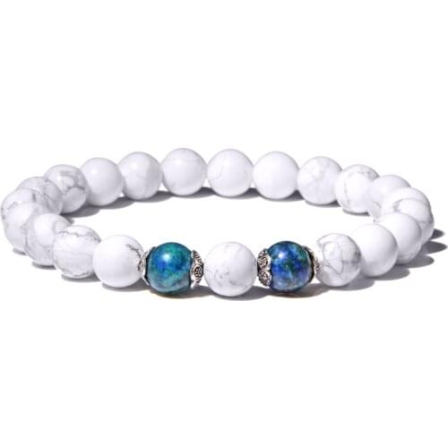 Trendy White Turquoises Howlite Stone Charm Bracelet Women Colorful Moonstone Beaded Pendant Bracelet Yoga Jewelry Gifts Female