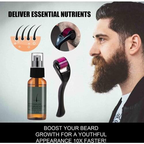 Natural Men Beard Growth Roller Kit Oil Nourishing Enhancer Beard Oil Spray