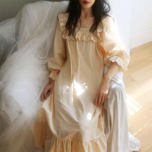 Vintage Cotton Long Nightgowns Women Spring Autumn Lolita Night Dress Victorian Sleepwear Princess Peignoir Romantic Nightdress