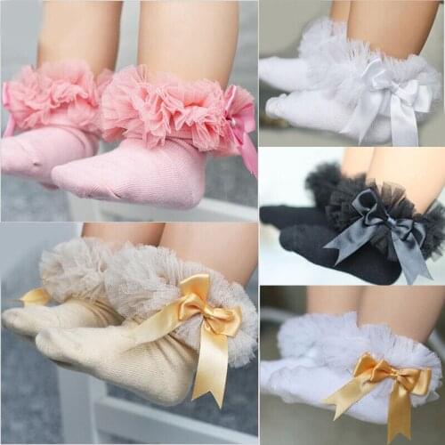 Hot Baby Girls Kids Princess Bowknot Sock Lace Ruffle Frilly Ankle Socks Newborn Lovely Floor Socks