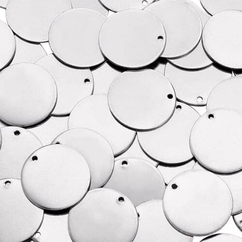 50pcs 23x1mm 304 Stainless Steel Pendants Stamping Blank Tag Pendants Charm Flat Round for Jewelry Making Hole: 1.5mm