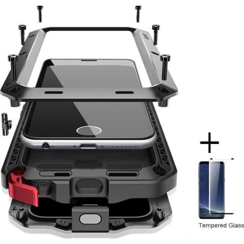 Full Protective Luxury Heavy Duty Metal Case Shockproof Cover+Tempered glass For Samsung S7 S8 S10 S10Plus S9 S9Plus Note8 Note9
