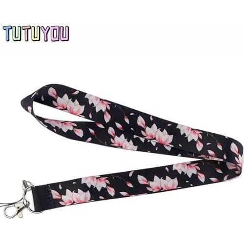 PC240 Cherry Blossoms Lanyards Id Badge Holder Keychain ID Card Pass Gym Mobile Badge Holder Lanyard Key Holder