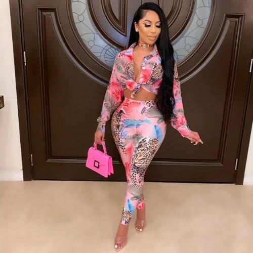 Echoine Spring Autumn Long Sleeve Shirt Top Flower Print Pants Two Piece Set Matching Set Party Streetwear Outfits Clubwear New