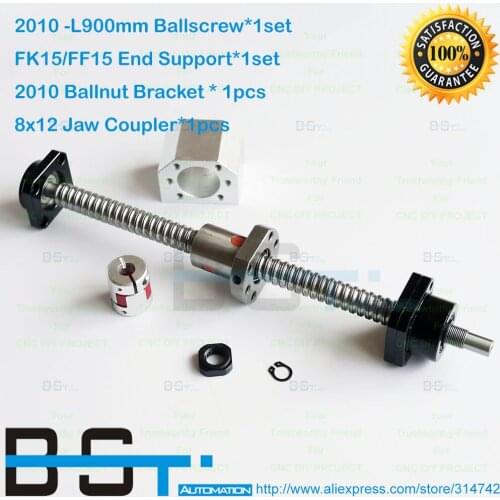 SFU2010 Rolled Ballscrew 900mm + FK15 FF15 End Support + 2010 Nut Bracket + motor shaft coupling for CNC DIY Built