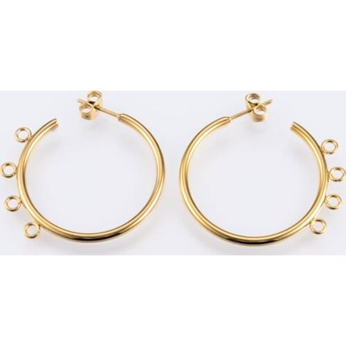 40pcs 304 Stainless Steel Stud Earring Findings with Loop Jewelry DIY Components Accessories 32x33.5x2mm,Hole:2mm;Pin:0.8mm F50