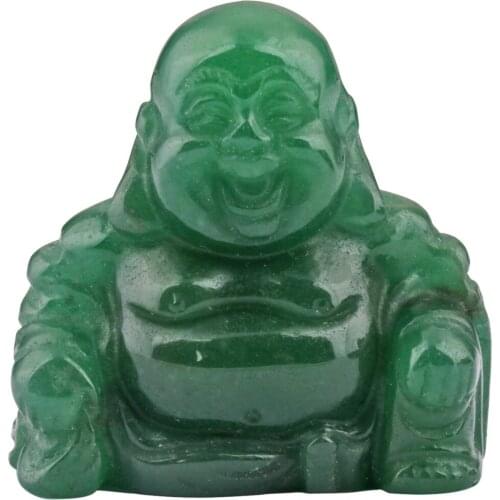 TUMBEELLUWA 1.5" Green Aventurine Happy Laughing Buddha Pocket Statue Feng Shui Figurines Healing Crystal Wealth and Good Luck