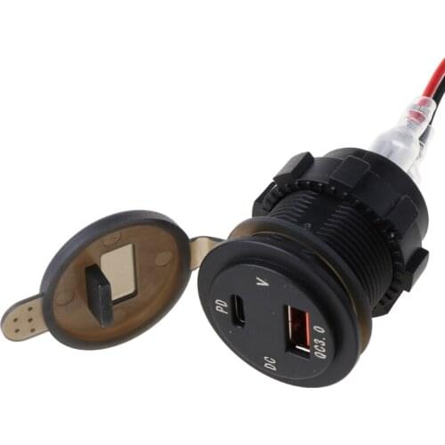 T3EE IP66 Water Proof 12V DC Power Delivery QC3.0 Dual Type-c 5V 3A USB Motorcycle Cigarette Lighter Socket Charger Connector