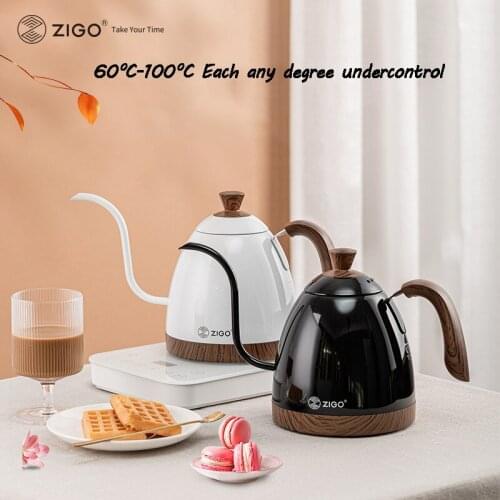 Zigo Gooseneck Kettle Coffee Pot Fine Mouth Brew Coffee Pot Pour Over Coffees Tea Kettle Thermostatic Digital Kettles 600m