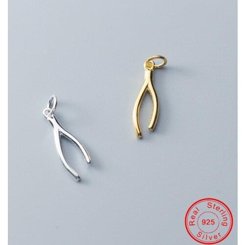 UQBing Simple Design 925 Sterling Silver Wish Bone Gold Silver Charms DIY Women Famale Bracelet Necklace Jewelry