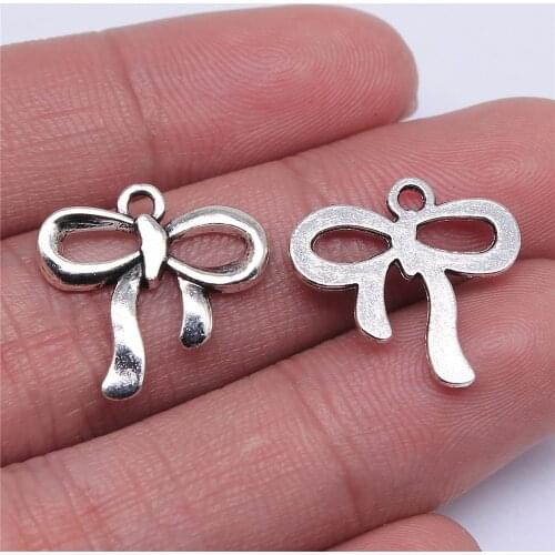 WYSIWYG 10pcs 19x18mm Antique Silver Color Bow Pendant Bow Tie Charm Bow Tie Pendant For Jewelry Making
