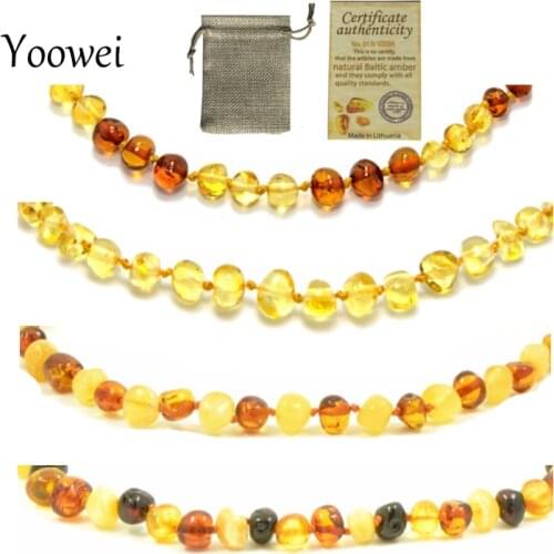 Yoowei 22 Color Natural Amber Necklace Certificate Authenticity Genuine Beads Baltic Stone Gift Baby Teething Necklace Wholesale