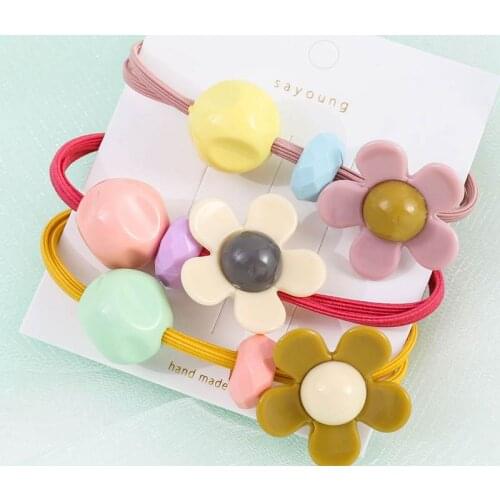 Sunflower Tie Hair Loop Lovely Colored Tie Hair and Leather Band Bracelet Dual-purpose Hair Ornament Cute Children 5 Pieces/lot