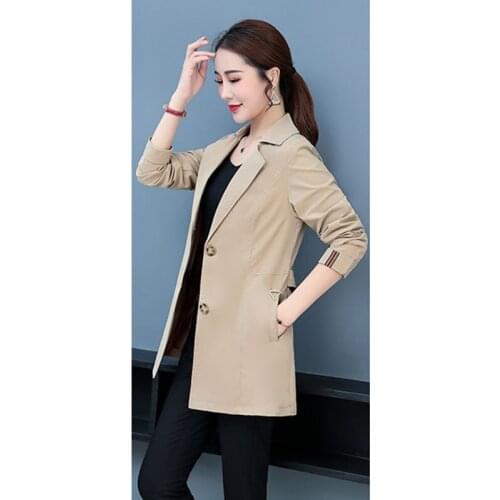 Windbreaker female long section 2019 new Korean version of loose casual coat ladies popular spring autumn coat A453