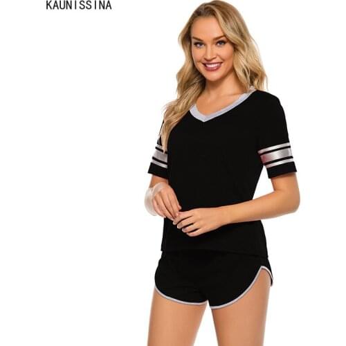 Women Summer Sleepwear Cotton Short Pajama Sets V-Neck Short Sleeve Tops Prints Shorts Pajamas Set Nightwear Pyjamas Women