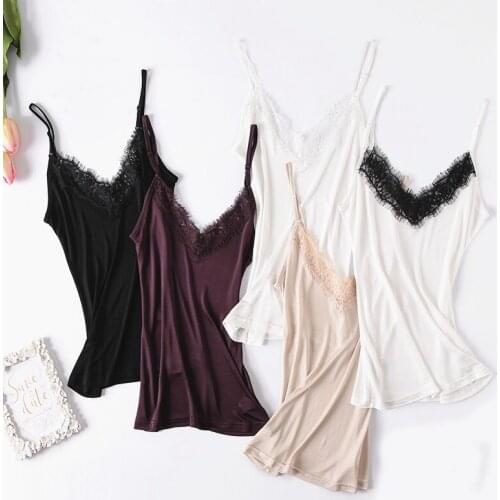 100% Silk Tank Tops Women High Quality Fabric Shoulder Strap Adjustable Length Solid 5 Colors Casual Basic Clothing Fashion