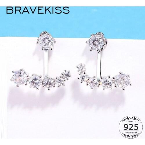 BRAVEKISS Korean Trendy Sector CZ 925 Sterling Silver Drop earrings for Women Fashion Jewel Cubic Zircon accessories BLE0637