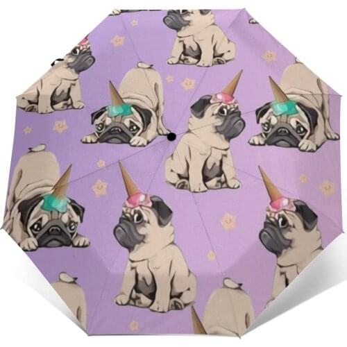 Sunny Umbrella Funny Unicorn Pug Automatic folding portable men women umbrella Sunscreen rain Windproof beach parasol