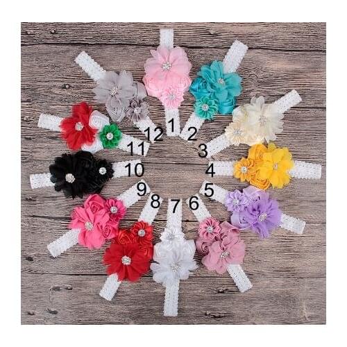 10pcs Fashion Kids Elastic Hairband Rose Flower Headbands Kids Hair Band Cute Hair Accessories Rhinestone